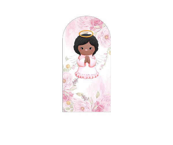 Painel Romano Veste Fácil 1,00x2,00 - Batizado Anjinha Rosa Floral 026
