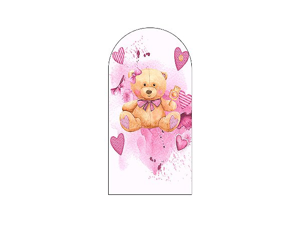 Painel Romano Veste Fácil 1,00x2,00 - Chá de Bebê Ursinha Corações Rosas 027