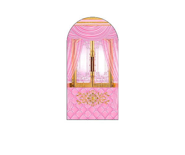Painel De Festa Romano 1,00x2,00- Realeza Rosa e Dourado 001