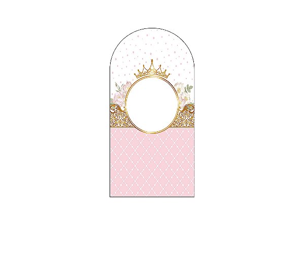Painel De Festa Romano 1,00x2,00- Coroa Realeza Rosa com Arabesco Dourado 007