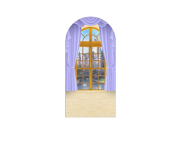 Painel De Festa Romano 1,00x2,00- Castelo Janela Corina Lilás 004