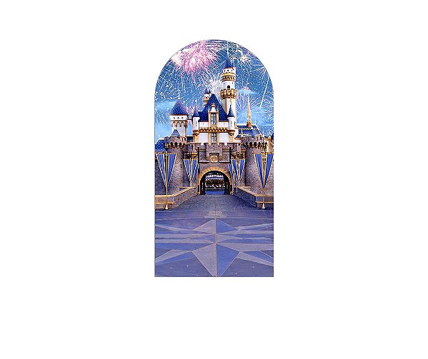 Painel De Festa Romano 1,00x2,00- Castelo Azul com Dourado Noite de Fogos 007
