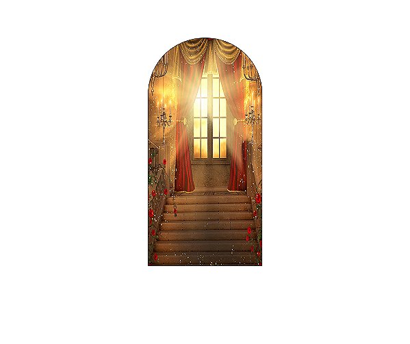 Painel Romano Veste Fácil 1,00x2,00 - Escadaria Realeza Dourado Efeito Brilhos 012
