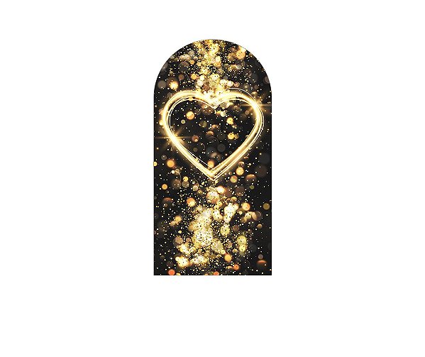 Painel De Festa Romano 1,00x2,00- Dia dos Namorados Coração Efeito Bilho Dourado 076