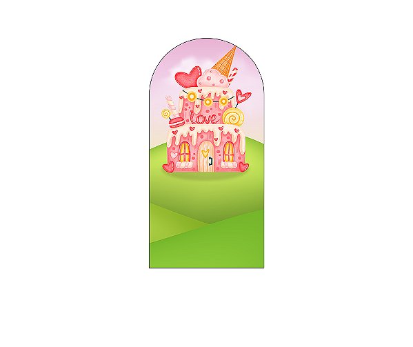 Painel De Festa Romano 1,00x2,00- Casinha de Doces Rosa 003