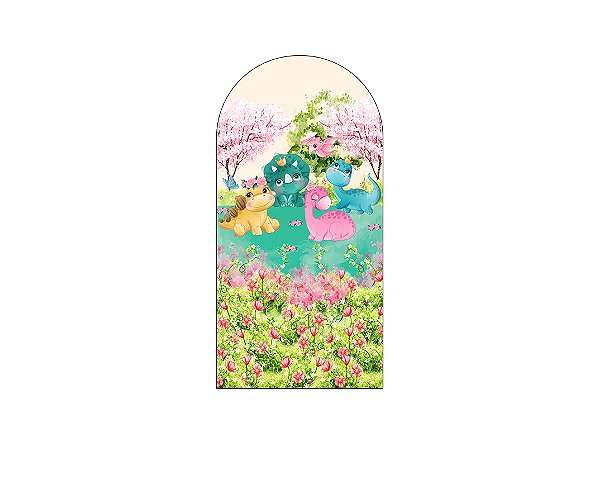 Painel De Festa Romano 1,00x2,00- Dinossauros Coroa de Flores 003
