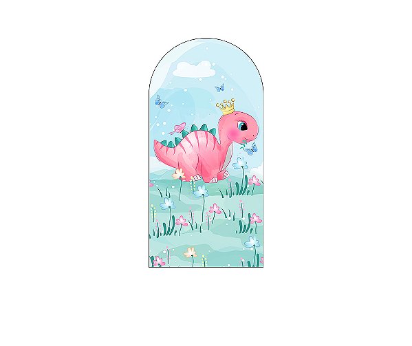 Painel De Festa Romano 1,00x2,00- Dinossauro Rosa com Folhagens 004