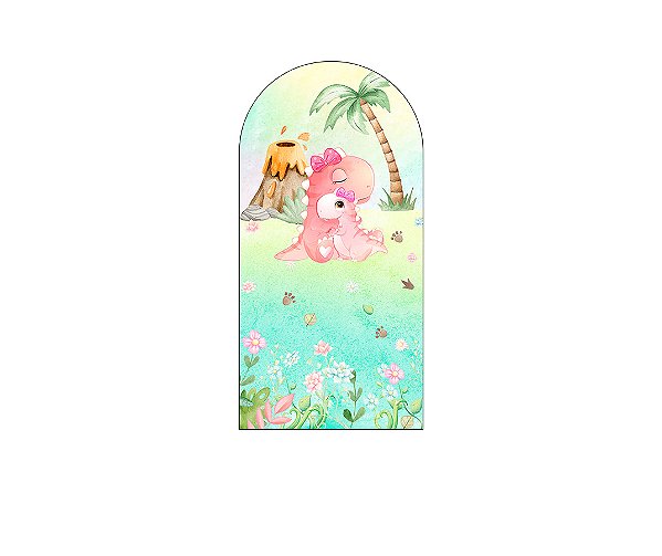 Painel De Festa Romano 1,00x2,00- Dinossauros Cute Rosa 019