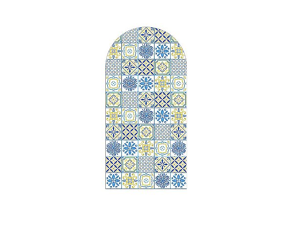 Painel De Festa Romano 1,00x2,00- Azulejo Mediterrâneo Azul com Amarelo 058
