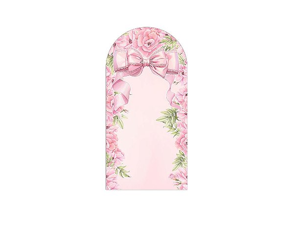 Painel De Festa Romano 1,00x2,00- Laço Rosa com Flores 063