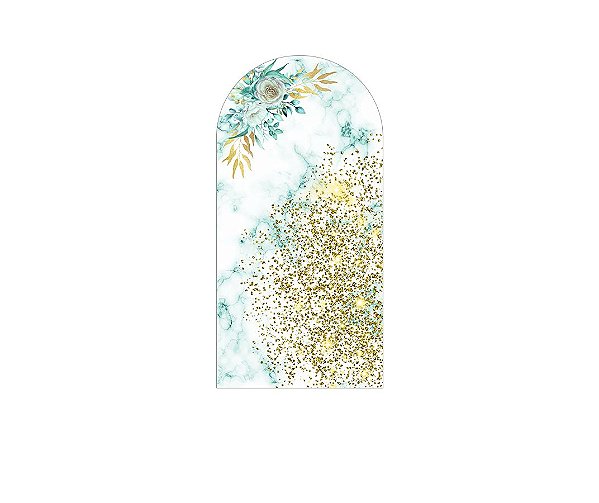 Painel De Festa Romano 1,00x2,00- Flores Efeito Mármore Azul Esverdeado 003