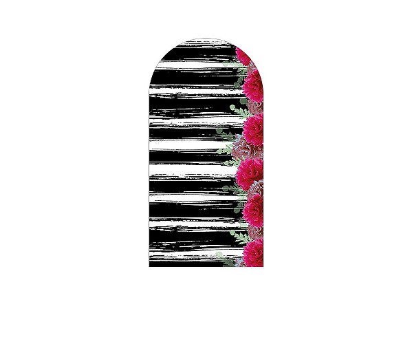 Painel De Festa Romano 1,00x2,00- Flores Rosas com Listras 006