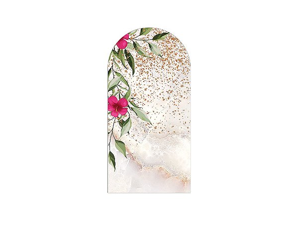 Painel De Festa Romano 1,00x2,00- Efeito Glitter com Flores Rosas 022