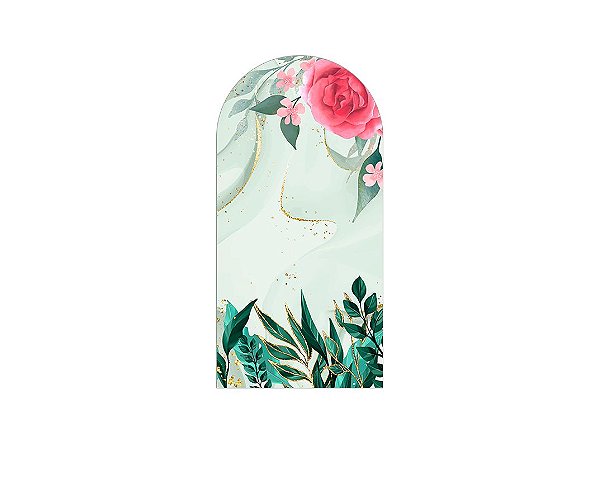 Painel De Festa Romano 1,00x2,00- Flor Rosa com Efeito Mármore Verde 024