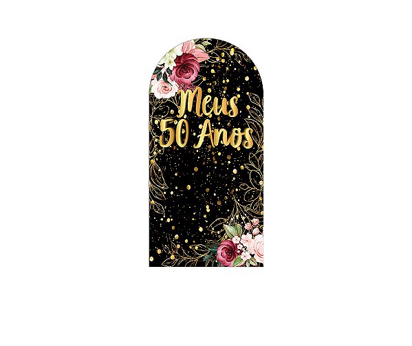 Painel De Festa Romano 1,00x2,00- Meus 50 Anos Dourado Floral 036