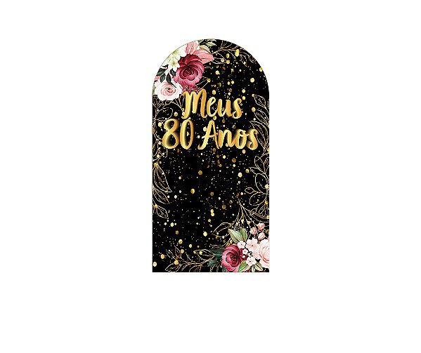 Painel De Festa Romano 1,00x2,00- Meus 80 Anos Dourado Floral 039