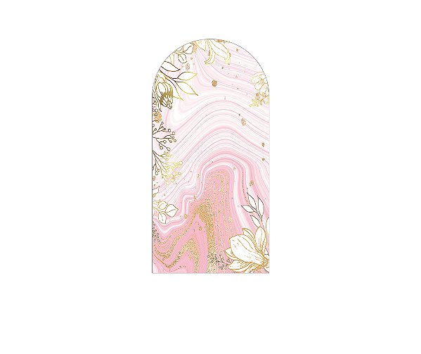 Painel De Festa Romano 1,00x2,00- Flores Efeito Mámore Rosa e Dourado 043