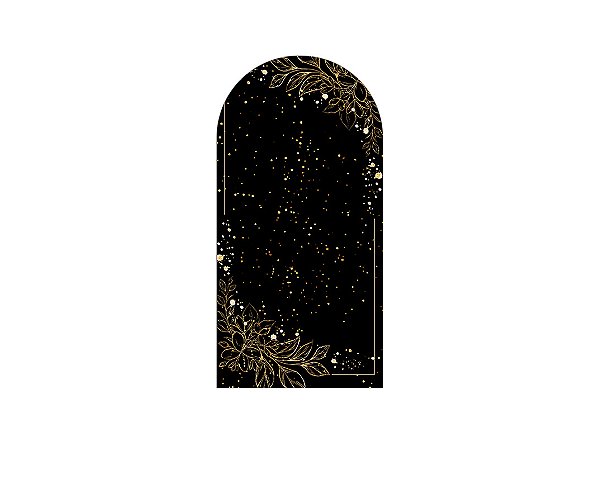 Painel De Festa Romano 1,00x2,00- Preto com Folhagens Efeito Brilhos Dourados 052