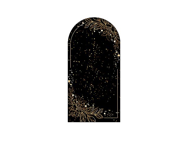 Painel De Festa Romano 1,00x2,00- Preto com Folhagens Efeito Brilhos Dourados 052