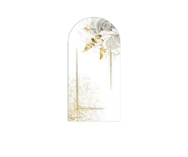 Painel De Festa Romano 1,00x2,00- Flores Brancas com Efeito Glitter Dourado 060