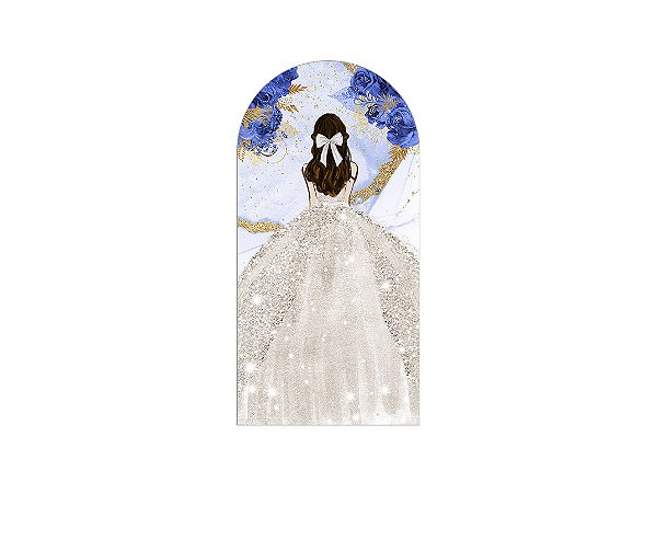 Painel De Festa Romano 1,00x2,00- Princesa Efeito Mármore com Flores Azuis 088