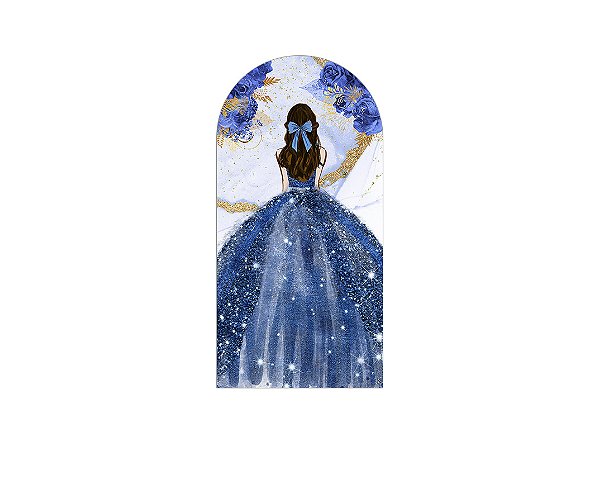 Painel De Festa Romano 1,00x2,00- Princesa Vestido e Flores Azuis 089