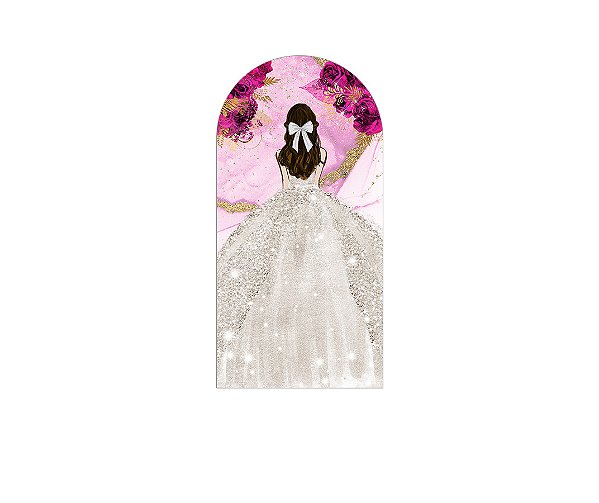 Painel De Festa Romano 1,00x2,00- Princesa Vestido Branco com Flores Pink 092