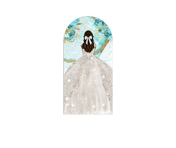 Painel De Festa Romano 1,00x2,00- Princesa Vestido Branco com Flores 094
