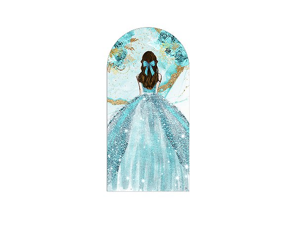Painel De Festa Romano 1,00x2,00- Princesa com Flores Azul Esverdeaso 095