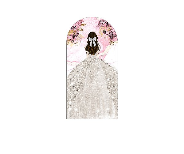 Painel De Festa Romano 1,00x2,00- Princesa Vestido Branco com Flores Rosas 099