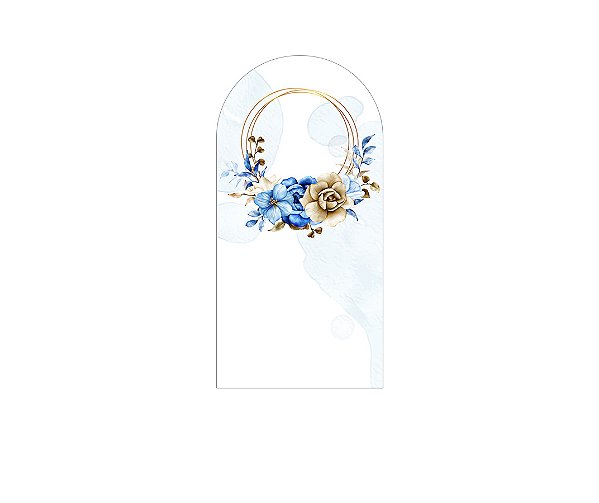 Painel De Festa Romano 1,00x2,00- Floral Azul e Dourado 123