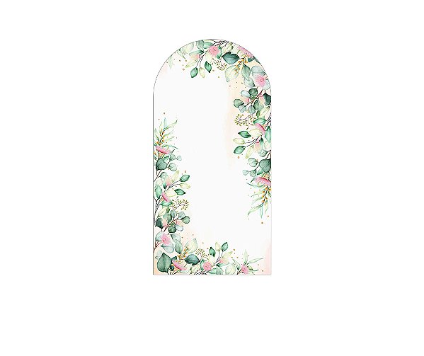 Painel De Festa Romano 1,00x2,00- Flores e Folhas Verde e Rosa 130