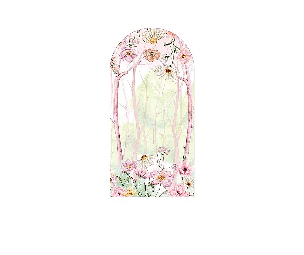 Painel De Festa Romano 1,00x2,00- Floresta Rosada com Flores Aquarela 137