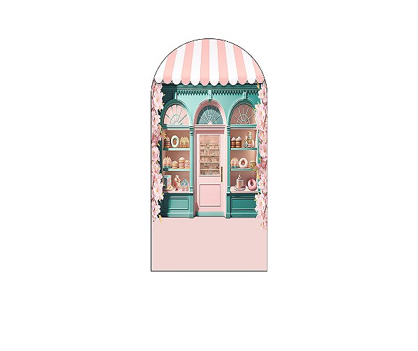 Painel Romano Veste Fácil 1,00x2,00 - Confeitaria Rosa com Flores 007