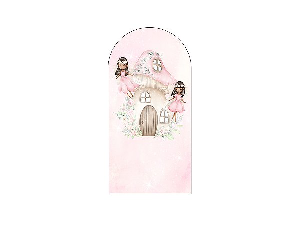 Painel Romano Veste Fácil 1,00x2,00 - Fadas Casinha Rosa com Flores 017