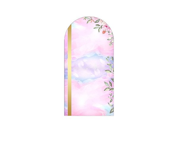 Painel Romano Veste Fácil 1,00x2,00 - Flores Rosas Geométrico Dourado 001