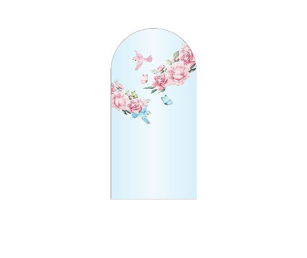 Painel Romano Veste Fácil 1,00x2,00 - Flores Rosas Fundo Azul Claro 002