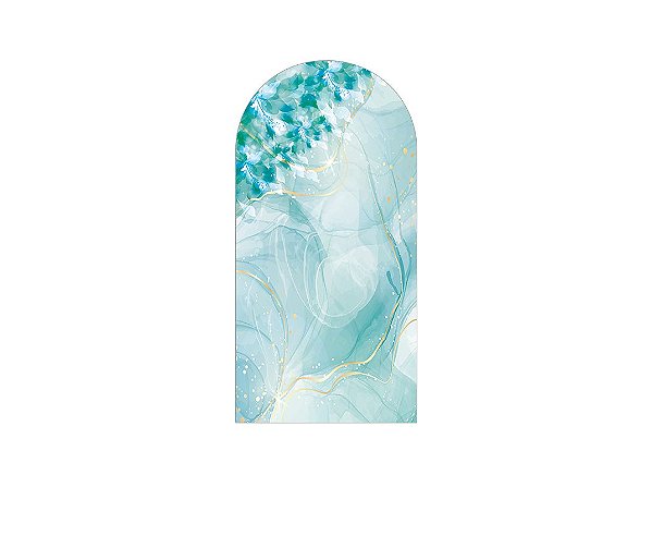 Painel Romano Veste Fácil 1,00x2,00 - Flores Efeito Mármore Azul Esverdeado com Dourado 008