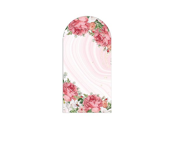Painel Romano Veste Fácil 1,00x2,00 - Efeito Mármore com Flores Rosas 017