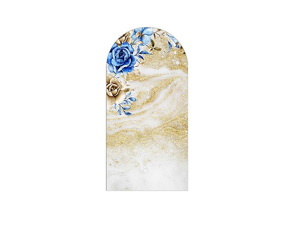 Painel Romano Veste Fácil 1,00x2,00 - Floral Azul e Dourado 026