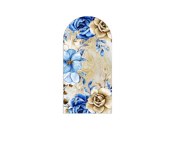 Painel Romano Veste Fácil 1,00x2,00 - Flores Azuis e Douradas 027