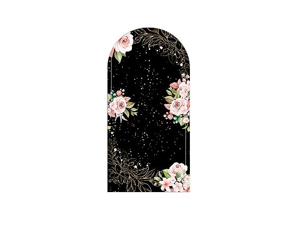 Painel Romano Veste Fácil 1,00x2,00 - Preto com Flores Efeito Brilhos 030