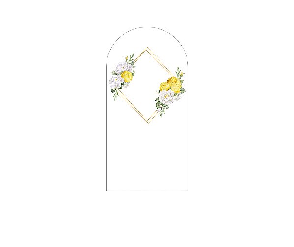 Painel Romano Veste Fácil 1,00x2,00 - Geométrico com Flores Amarelas e Brancas 046