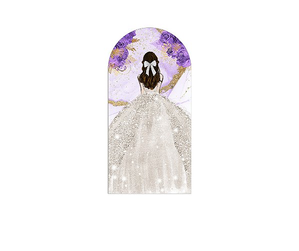 Painel Romano Veste Fácil 1,00x2,00 - Princesa Vestido Branco e Flores Lilás 090