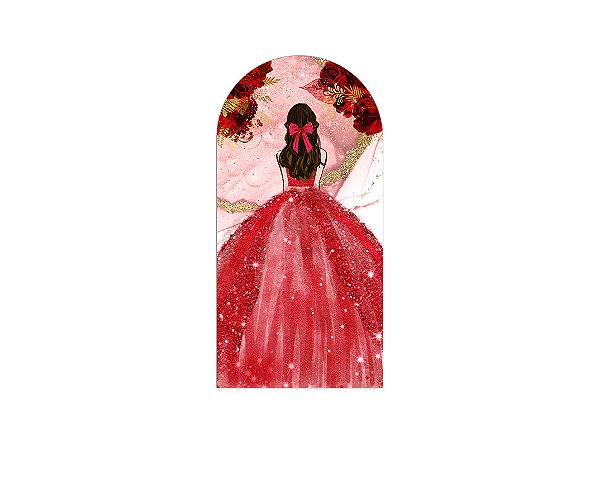 Painel Romano Veste Fácil 1,00x2,00 - Princesa Vestido e Flores Vermelhas 096