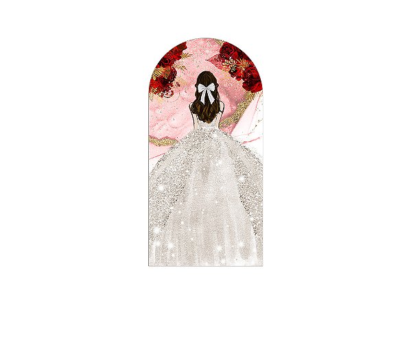 Painel Romano Veste Fácil 1,00x2,00 - Princesa Vestido Branco com Flores Vermelhas 097