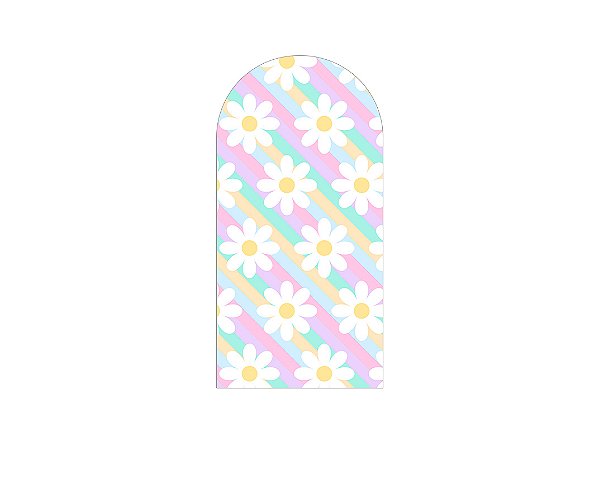 Painel Romano Veste Fácil 1,00x2,00 - Margaridas Fundo com Listras Coloridas 121