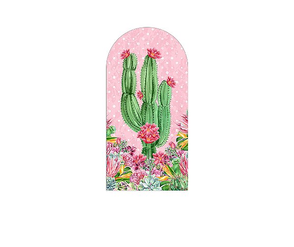 Painel Romano Veste Fácil 1,00x2,00 -  Cactos e Flores Rosas 149