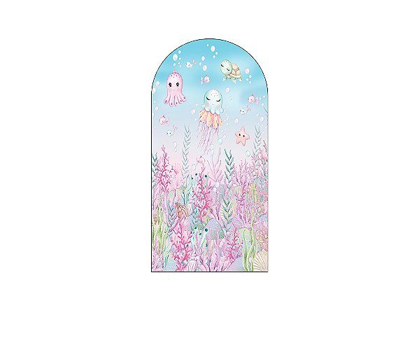 Painel De Festa Romano 1,00x2,00- Fundo do Mar Corais Rosas 009