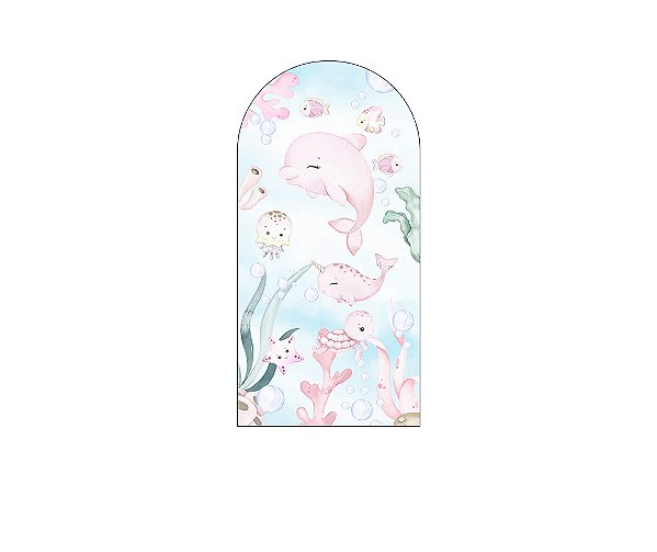 Painel De Festa Romano 1,00x2,00- Fundo do Mar Rosa Aquarela 017